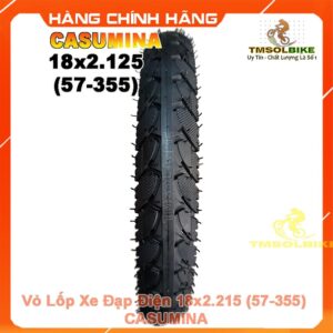 Ảnh chụp mặt trước vỏ lốp xe đạp điện CASUMINA CA332A kích thước 18x2.125 (57-355), thể hiện rõ chi tiết gai lốp và thiết kế bề mặt.
