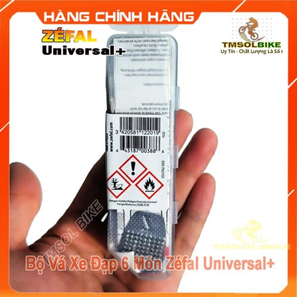 Bộ vá xe đạp 5 món Zéfal Universal+ chính hãng gồm keo dán, miếng vá, giấy nhám và dụng cụ, gọn nhẹ, dễ mang theo khi đạp xe