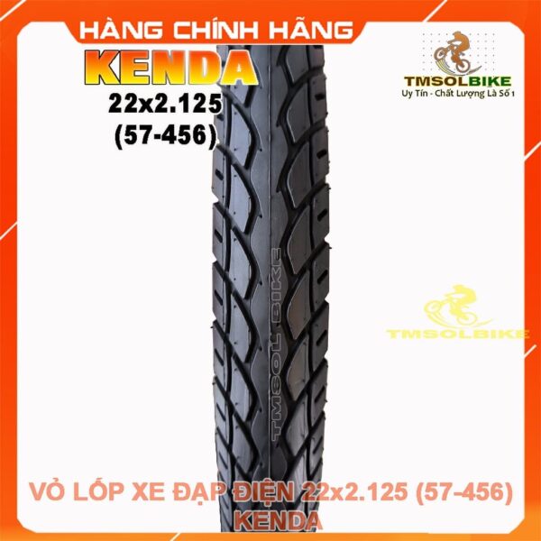 Vỏ lốp xe đạp điện KENDA 22×2.125 (57-456) với thiết kế gai bám đường, tăng độ ma sát, chống trượt hiệu quả.