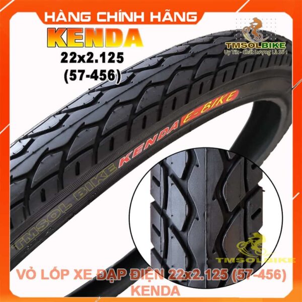 Vỏ lốp xe đạp điện 22×2.125 (57-456) thương hiệu KENDA, bám đường tốt, chống trơn trượt, phù hợp nhiều dòng xe điện.